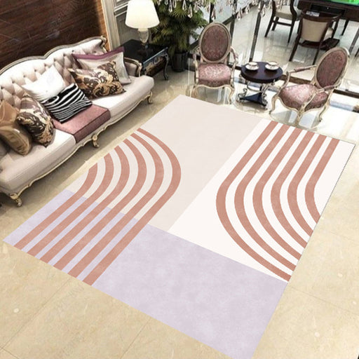 Simple Colorblock Stripe Print Rug Colorful Novelty Rug Polyester Washable Area Rug for Living Room