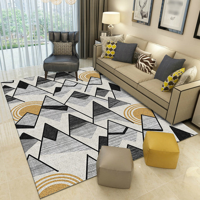 Nordic Novelty Rug in Ivory Geometry Triangle Print Area Rug Polyester Washable Carpet for Living Room