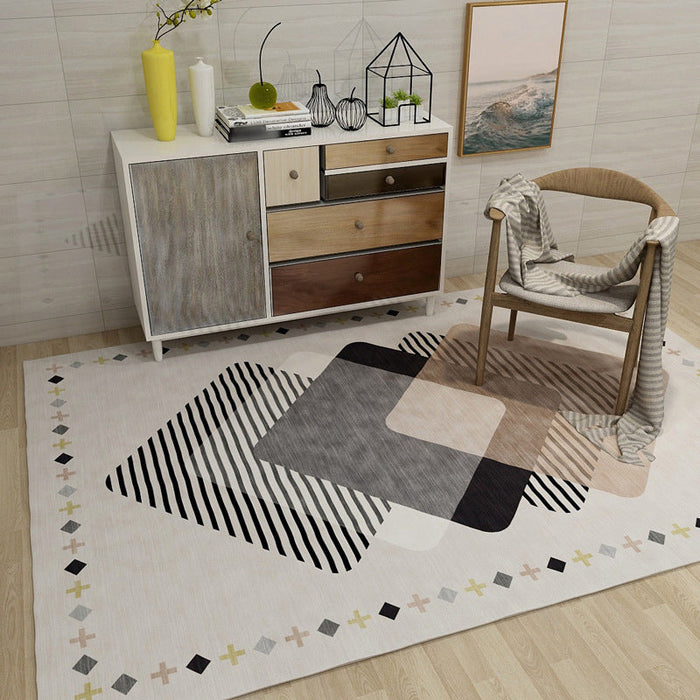 Novelty Geometric Diamond Print Rug in Ivory Polyester Carpet Washable Area Rug for Home Decoration