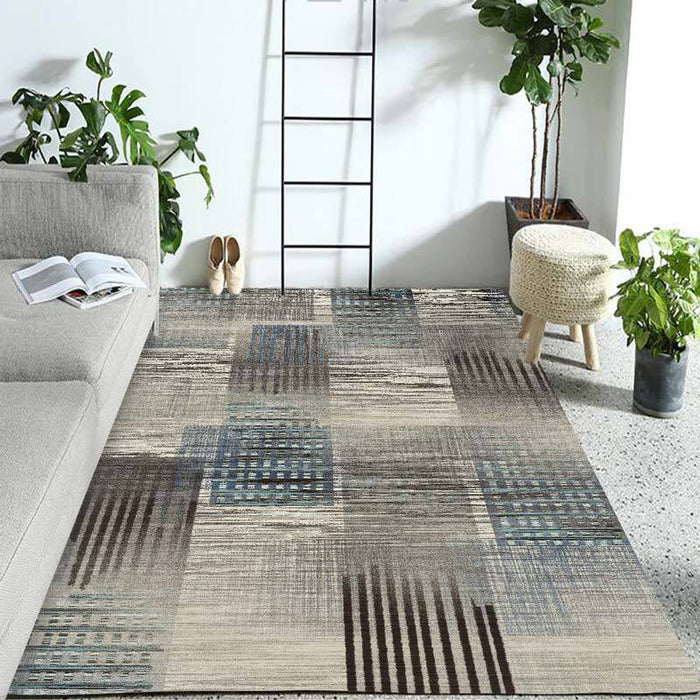 Ivory Home Decoration Rug Novelty Geometric Stripe Pattern Area Rug Polyester Washable Carpet