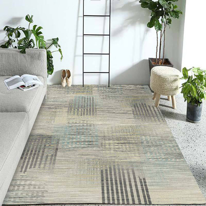 Ivory Home Decoration Rug Novelty Geometric Stripe Pattern Area Rug Polyester Washable Carpet