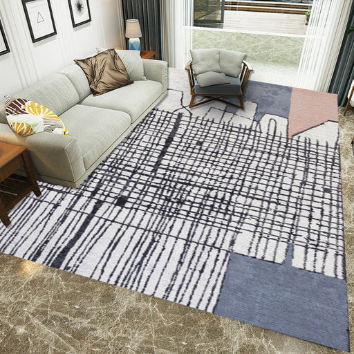 Simple Novelty Rug in White Stripes Geometry Print Area Rug Polyester Washable Carpet for Bedroom