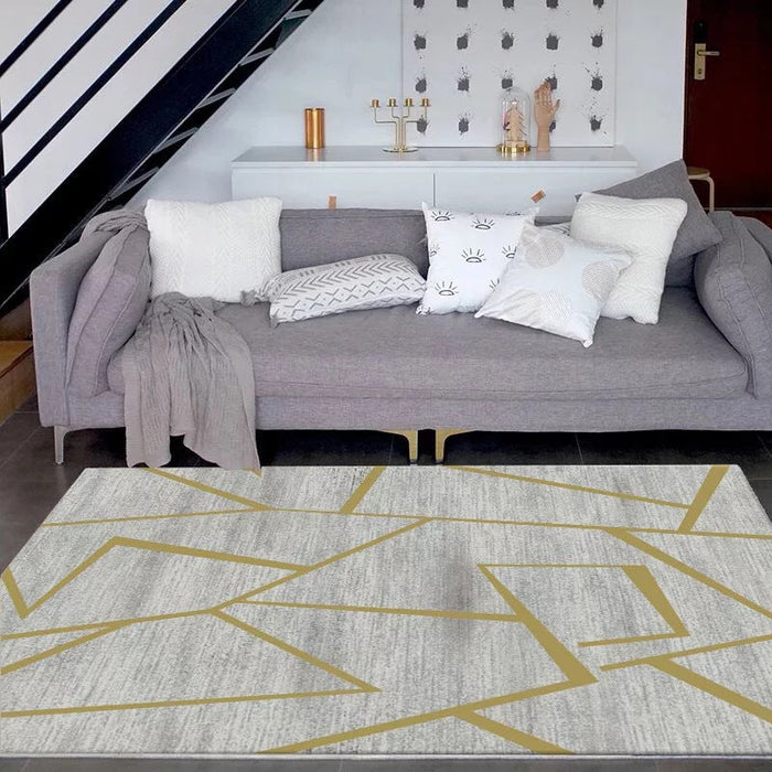 Novelty Bedroom Rug in Grey Geometry Irregular Line Print Rug Polyester Washable Area Rug