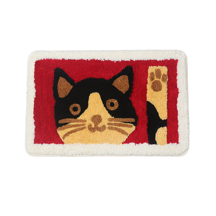 Feblilac Waving Cat Red Ground Bath Mat