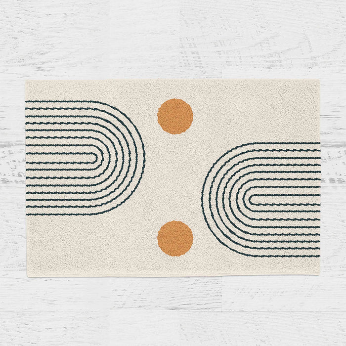 Feblilac Beige Background Semicircle Lines Tufted Bath Mat