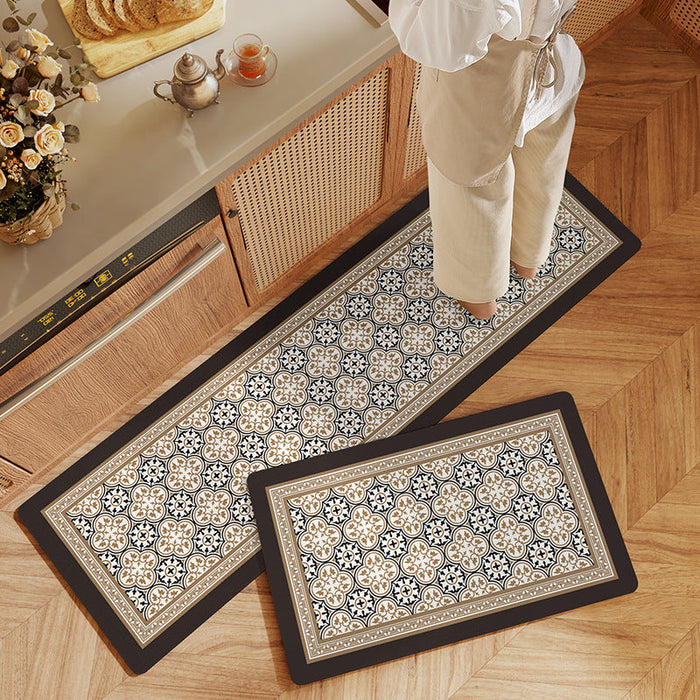 Feblilac European Classical Geometry Pattern PVC Leather Kitchen Mat