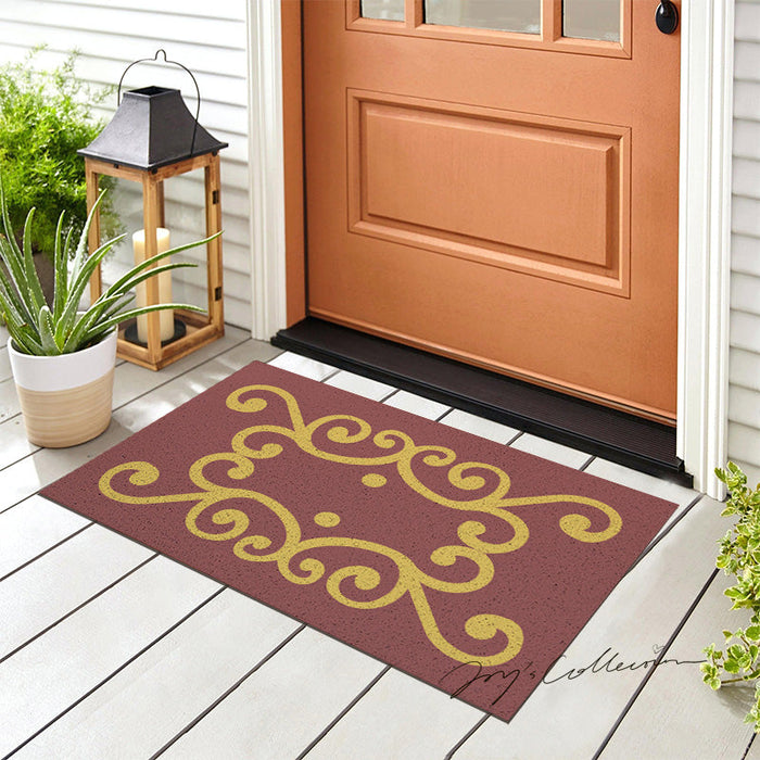 Feblilac Red Background Baroque Pattern PVC Coil Door Mat