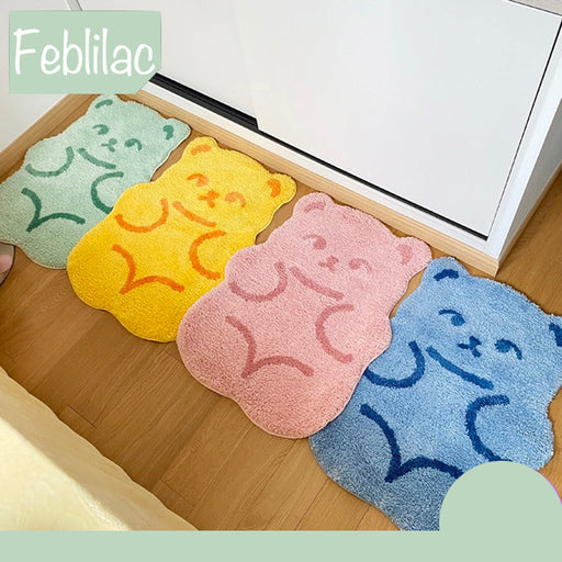 Cute Colorful Jelly Bears Mat for Bathroom, Vintage Style Non-Slip Mat Rug