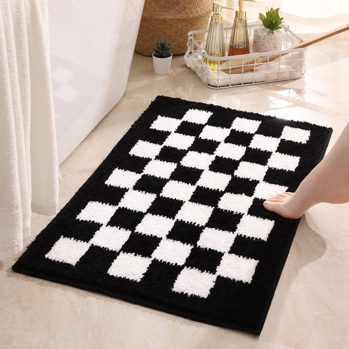 Feblilac Smog Blue and White Checkerboard Ultra Soft Bathroom Rug