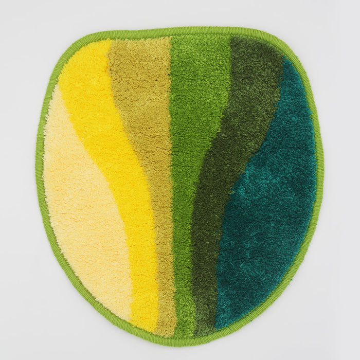 Feblilac Yellow Green Wave Tufted Bathroom Mat Toilet Mat Toilet Lid Cover