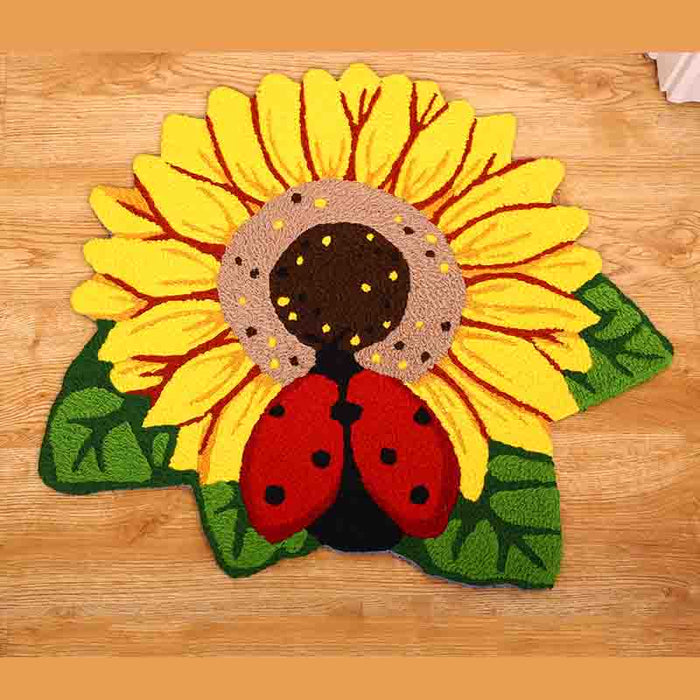 Feblilac Woven Acrylic Fibers Sunflower and Ladybug Door Mat