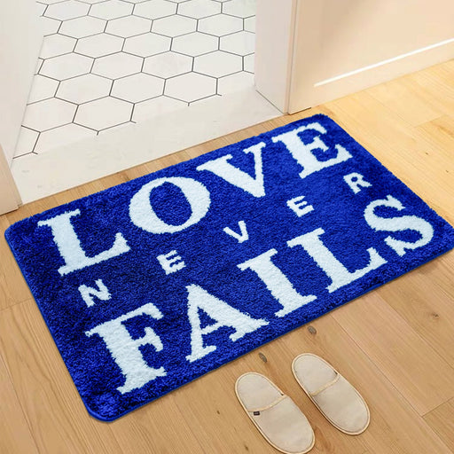 Feblilac Blue Background Love Never Falls Tufted Bath Mat