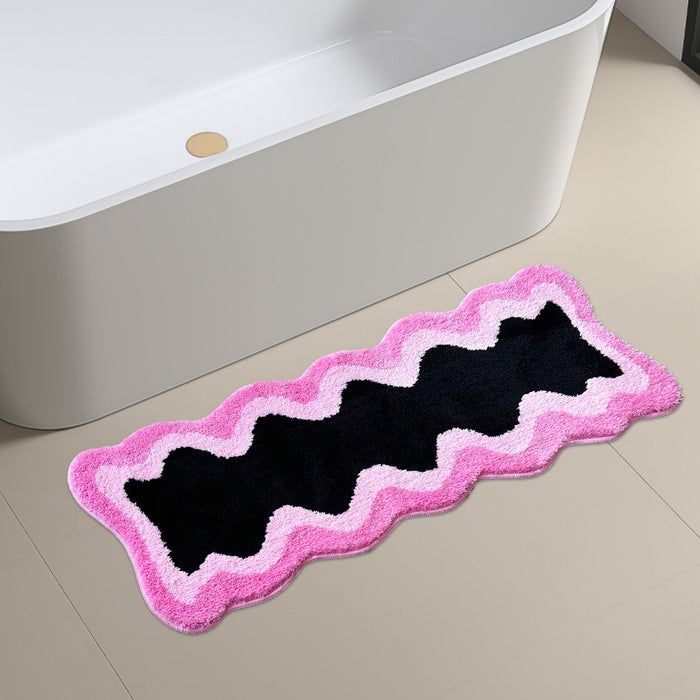 Feblilac Black Pink Wave Bedroom Rug Long Runner, Rug for Bedside Bathroom, Water Absorbent Non-Slip Area Rug Mat for Home Decor