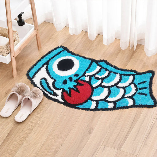 Feblilac Cute Light Blue and Red Koi Fish Bath Mat