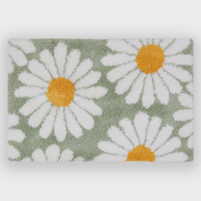 Feblilac Cute Daisy Bath Mat, Black/Purple/Red/Yellow/Green Floral Bathroom Rug