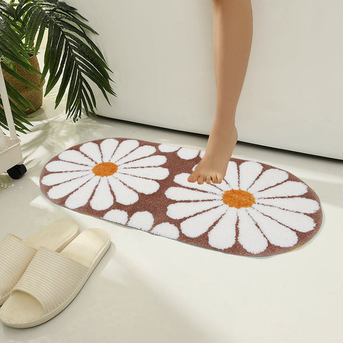 Feblilac Oval Colorful Daisy Tufted Bath Mat