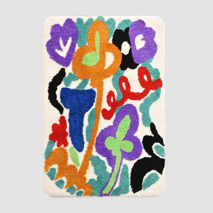 Feblilac Colorful Flower and Leaves Vase Tufted Bath Mat Mom‘s Day Gift