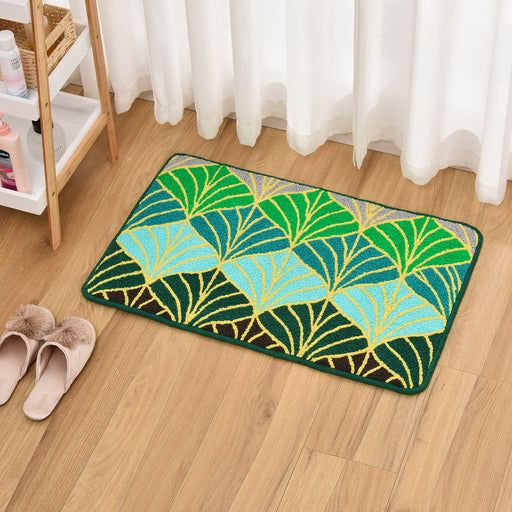 Feblilac Golden and Green Ginkgo Leaf Tufted Bath Mat