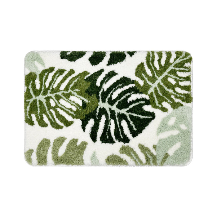 Feblilac U-Shape Green Leaves Toilet Mat, Monstera Leaf Bath Mat