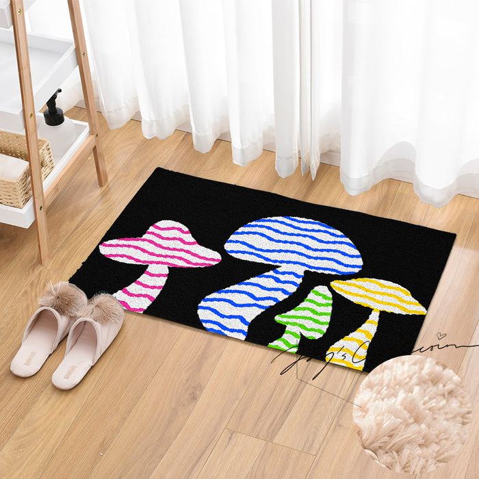 Feblilac Black Background Color Mushroom Tufted Bath Mat