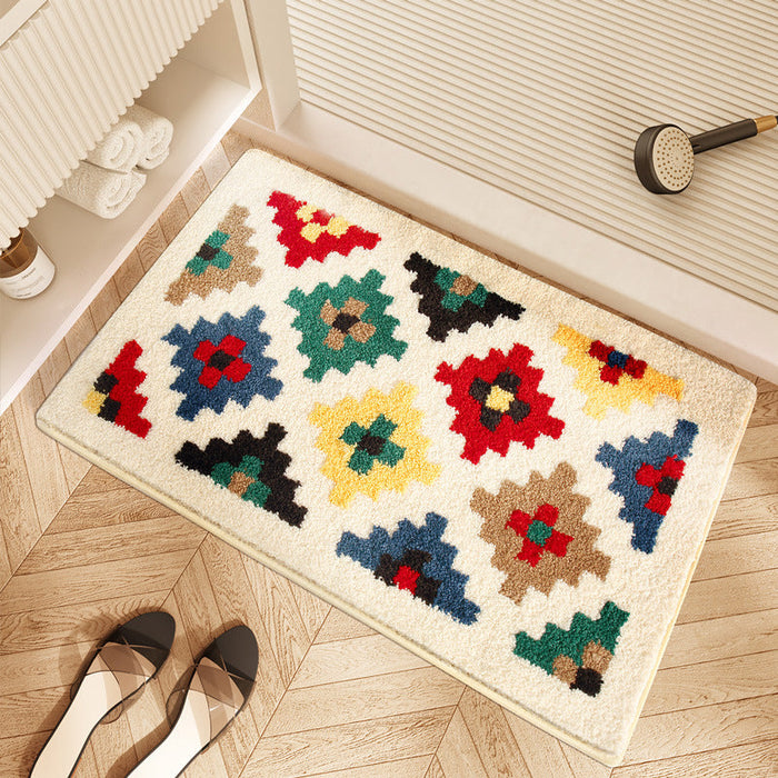 Feblilac Checkerboard and Plaid Tufted Bath Mat