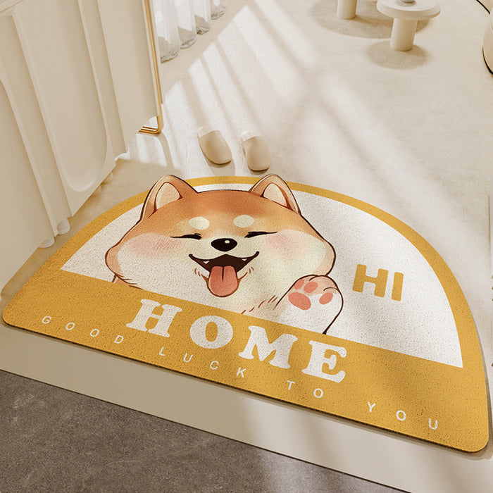 Feblilac Cute Shiba Inu Waving PVC Coil Door Mat