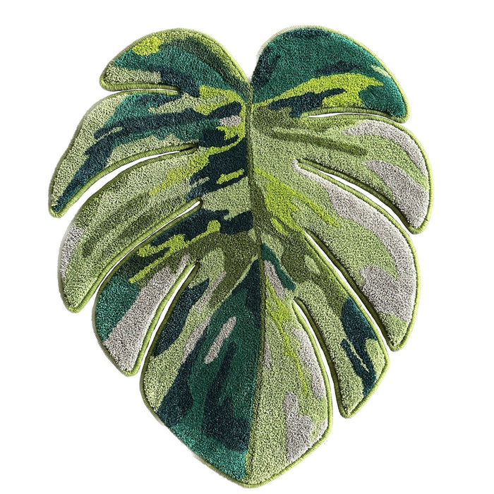 Feblilac Irregular Monstera Leaves Tufted Bath Mat