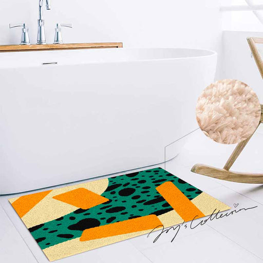 Feblilac Flowing Stain and Square Geometric Tufted Bath Mat