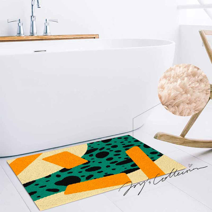 Feblilac Flowing Stain and Square Geometric Tufted Bath Mat