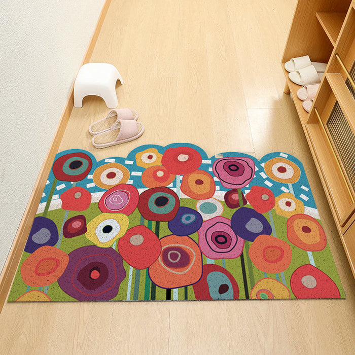 Feblilac Irregular Colorful Flowers PVC Coil Door Mat