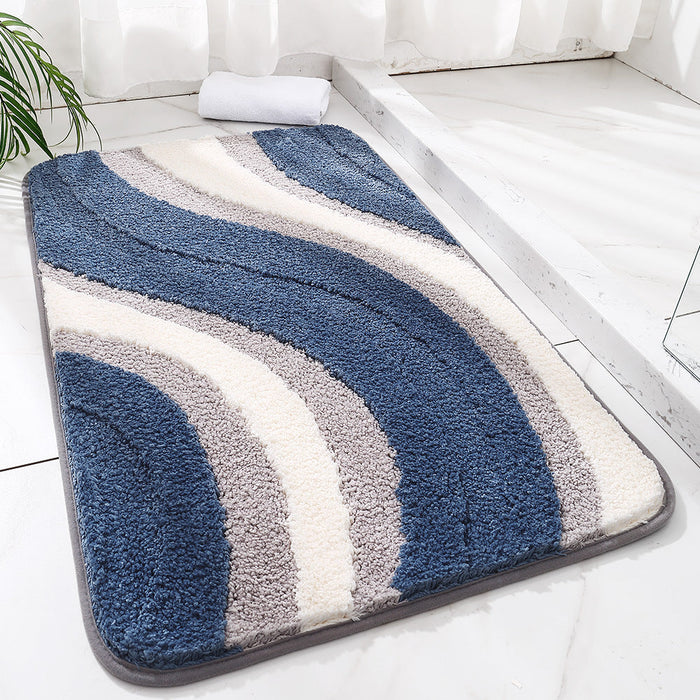 Feblilac Abstract Grey White Blue Wave Bath Mat