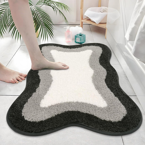 Black Gradient Bath Mats, Rug for Bathroom, Cute Non-Slip Irregular Shape Carpet for Shower Room