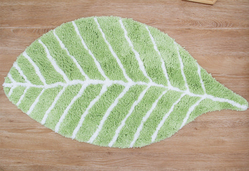 Feblilac Soft Green Leaves Bathroom Rug