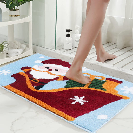 Feblilac Merry Christmas Tree and Happy Santa Claus Snowman Bath Mat