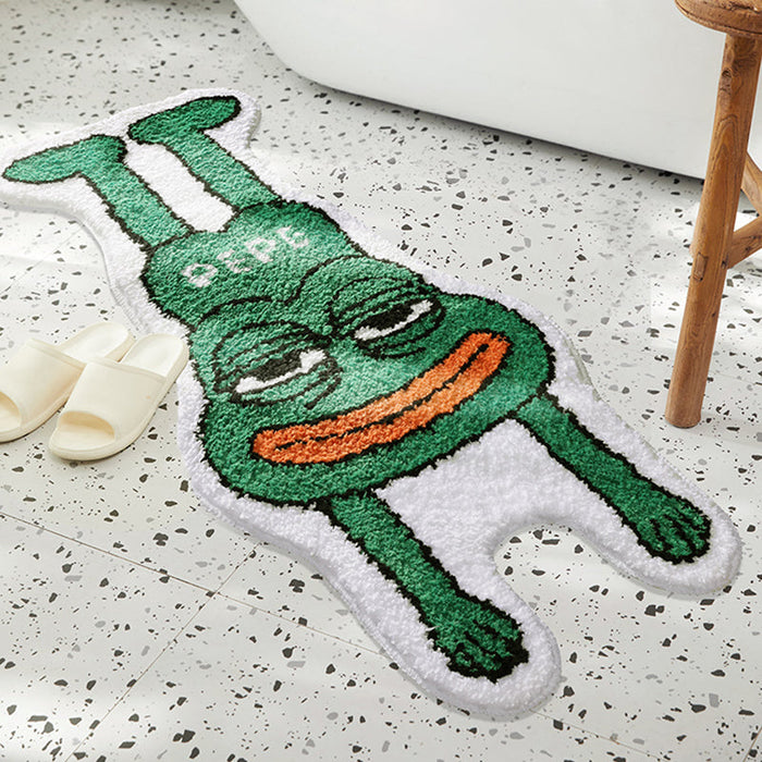 Green Frog Bath Mat Bedroom Rug, Funny Cartoon Animal Soft Plush Water-Absorbent Mat, Machine Washable