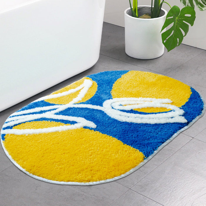 Feblilac Blue and Yellow Tulips Tufted Bath Mat