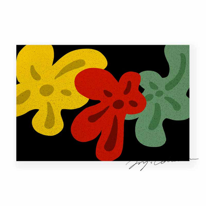 Feblilac Red Yellow and Green Three Flowers PVC Coil Door Mat