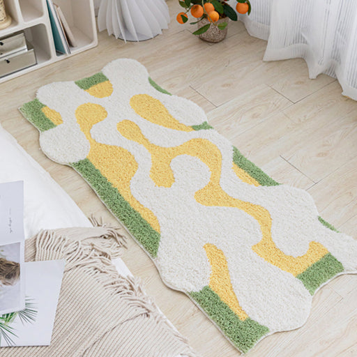 Feblilac Abstract Cheese Yellow and Green Bedroom Runner