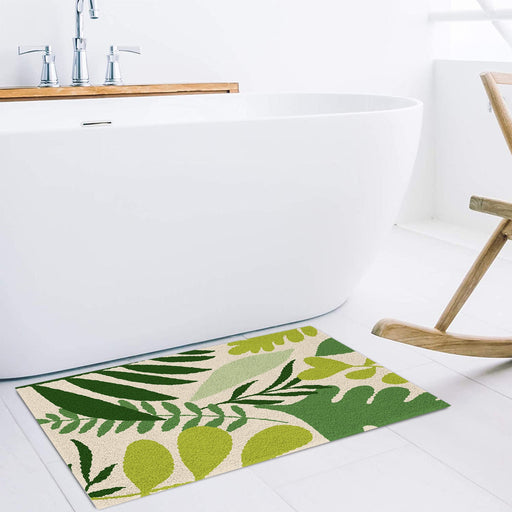 Feblilac Green Tropical Plant Leaves Tufted Bath Mat