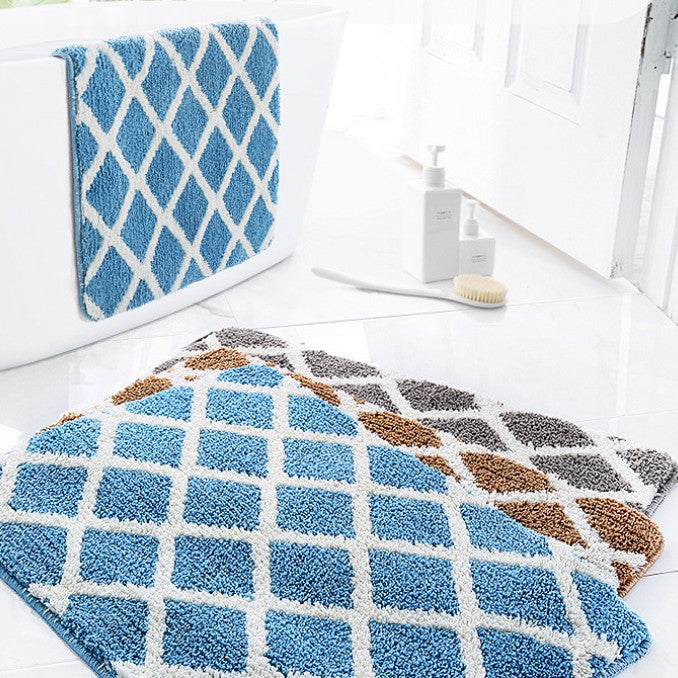 Feblilac Rhombus Grid Geometry Tufted Bath Mat