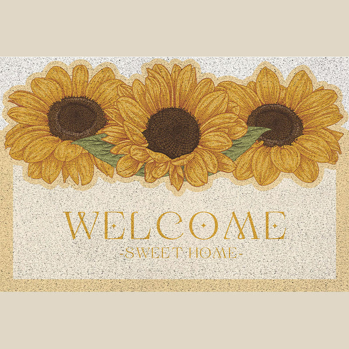 Feblilac Warm Rectangular Big Sunflower Garden PVC Coil Door Mat