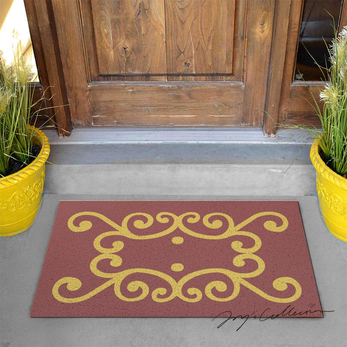 Feblilac Red Background Baroque Pattern PVC Coil Door Mat