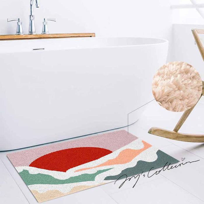 Feblilac Snow Mountain and Red Sun Tufted Bath Mat