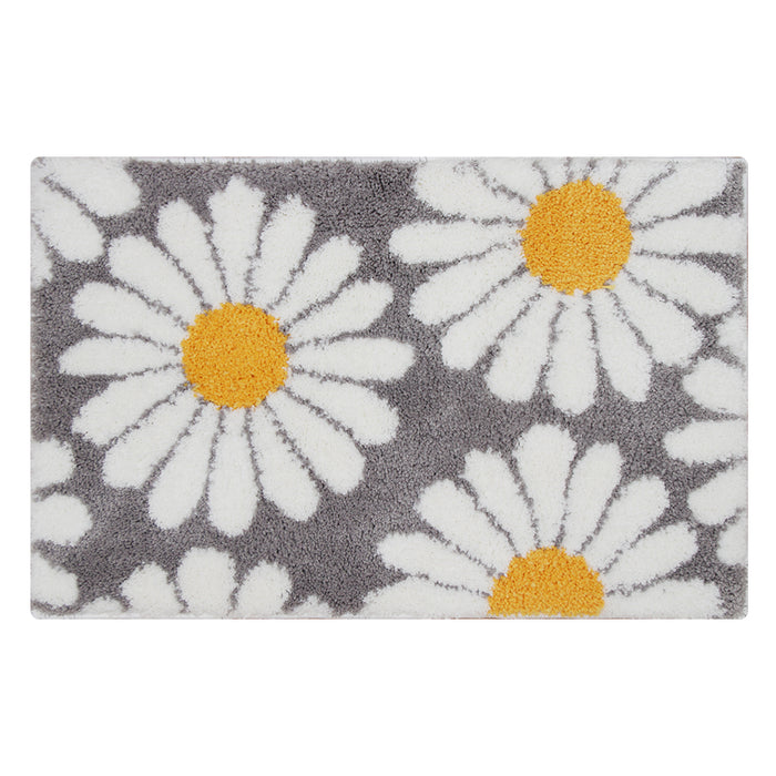 Feblilac Cute Daisy Bath Mat, Black/Purple/Red/Yellow/Green Floral Bathroom Rug