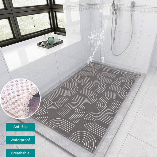 Feblilac Grey U Shaped Pattern PVC Coil Bathtub Mat and Shower Mat