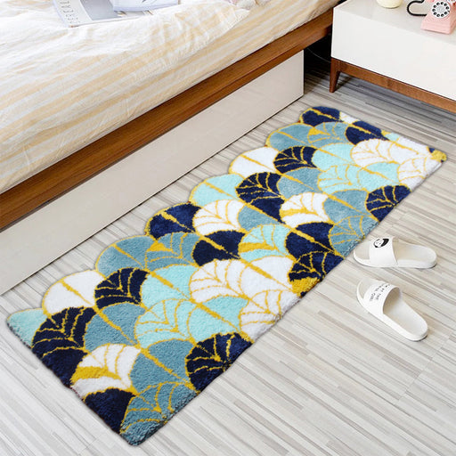 Feblilac Blue Ginkgo Biloba Runner Tufted Bedroom Mat