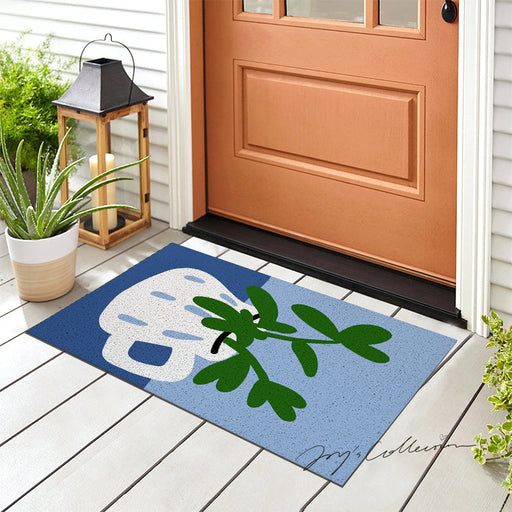 Feblilac White Vase and Greenery PVC Coil Door Mat