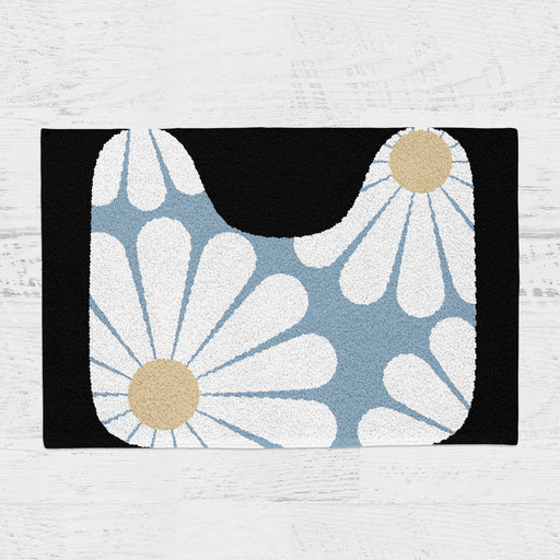 Feblilac Blue Background Daisy U-Shaped Tufted Bath Mat