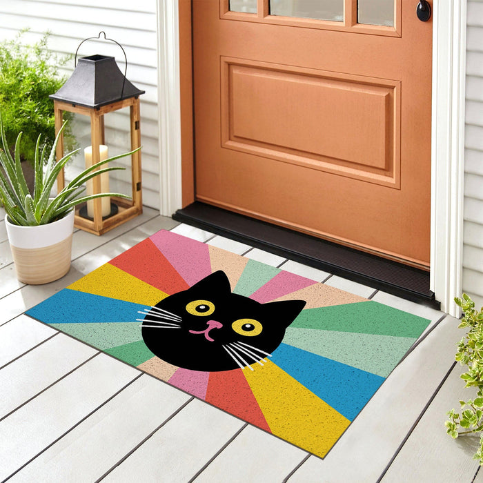 Feblilac Black Cat Colorful Stripes Background PVC Coil Door Mat