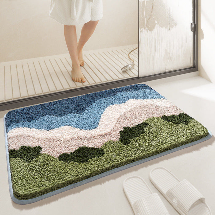 Feblilac Grass White Clouds Sky Bath Mat Rug